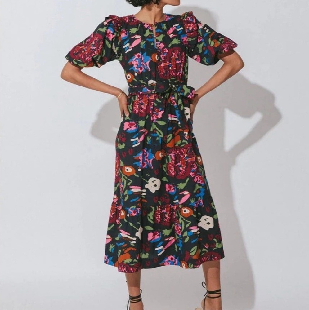 NWOT Cleobella Brianna Garden Floral Midi Dress XS S Organic Cotton